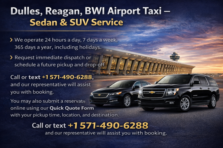 Dulles, Reagan,BWI,Airport taxi sedan suv