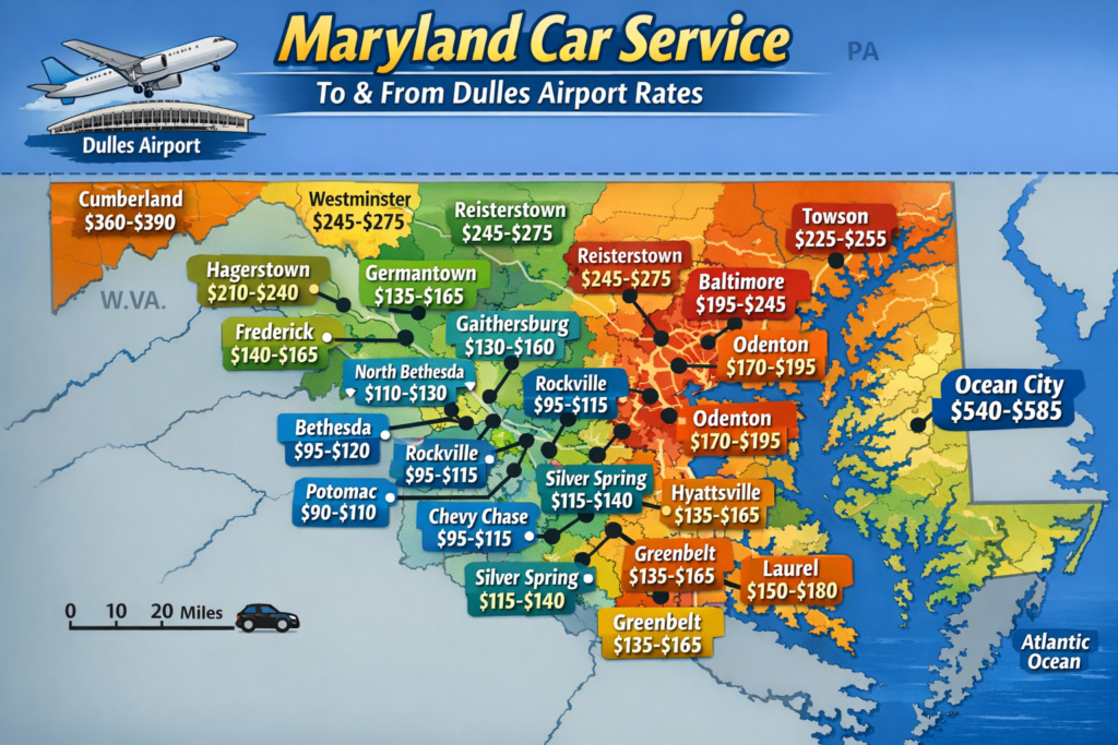Maryland to Dulles Airport , From Dulles Airport to Maryland car service