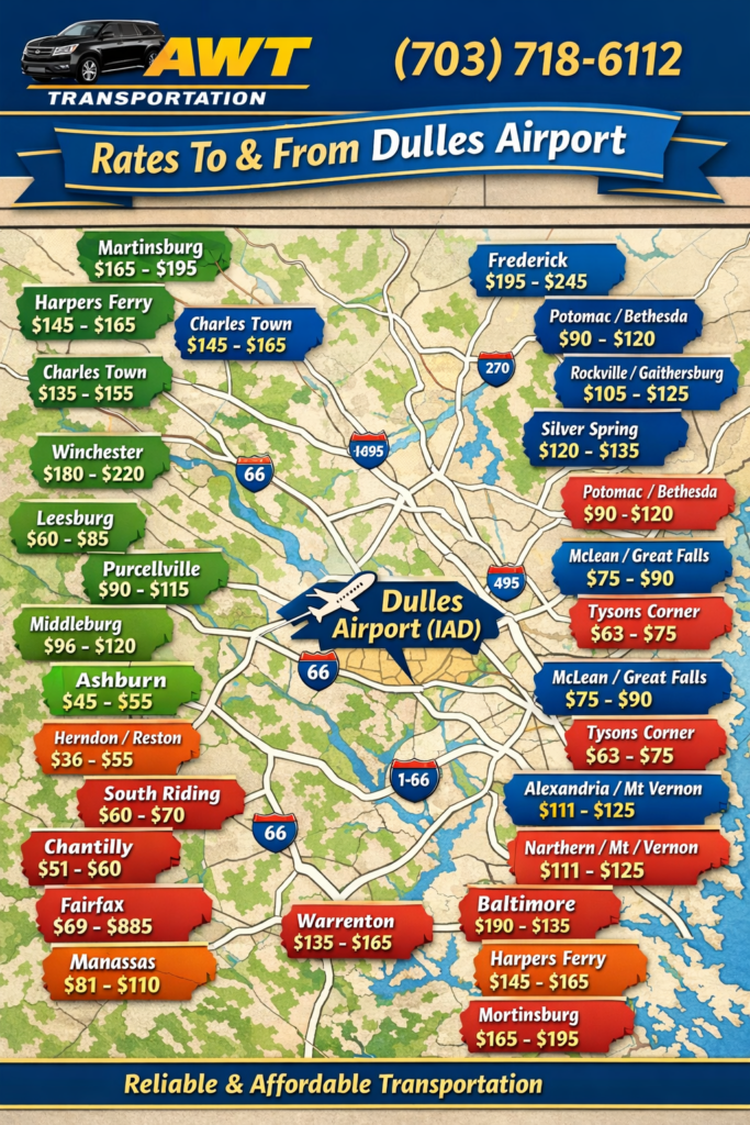 Serving to & from Dulles airport pick service rates