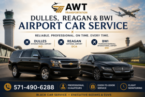 Dulles Reagan BWI Airport Car Service with Black SUV and Sedan
